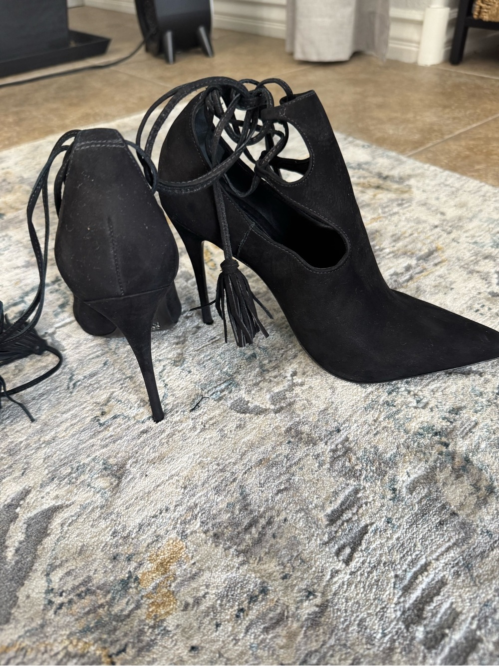 SCHUTZ Black Suede Pointed Lace-Up Stiletto Booties - Picture 6 of 7